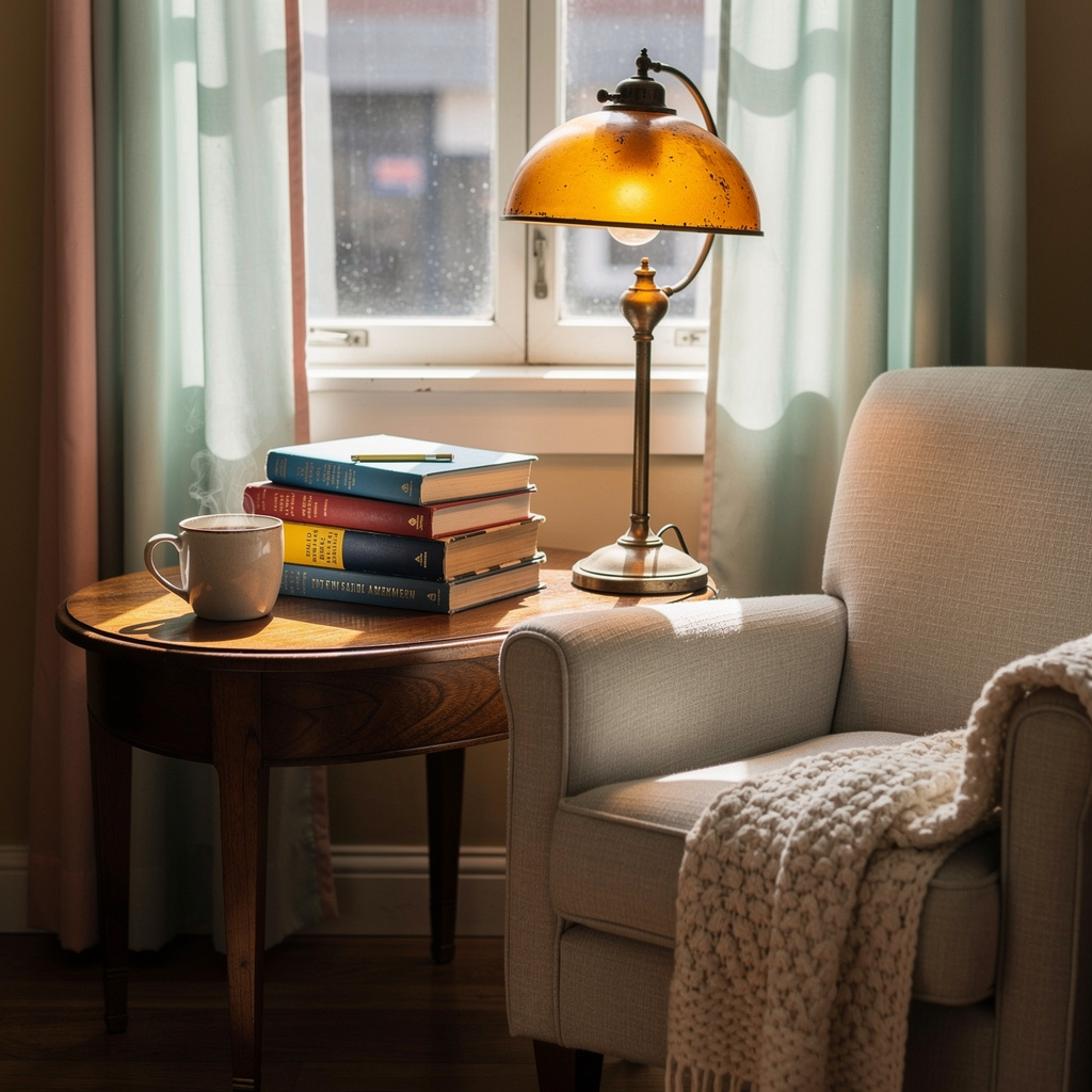 Comfortable reading chair in a quiet nook